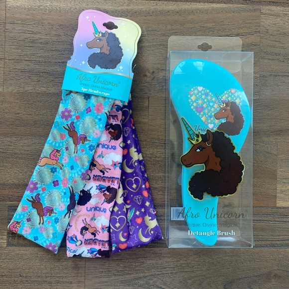 Afro Unicorn 3pc Headwraps + Detangle Brush, NIP - Picture 1 of 2